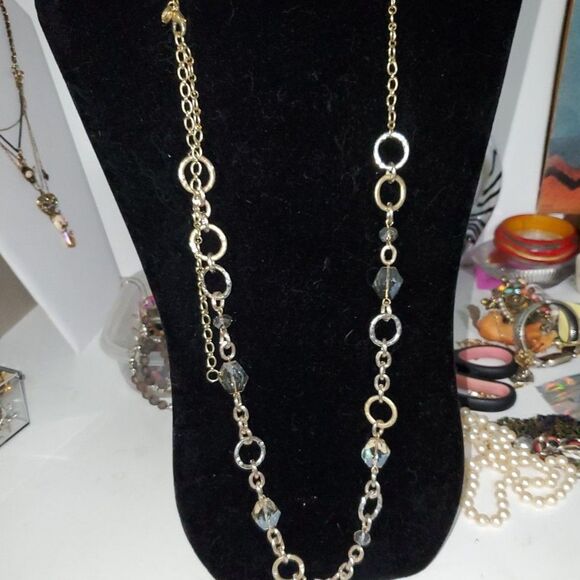 A Loft Necklace Chain Boho Faceted Mixed Metals Career Evening Sparkly - Picture 1 of 8